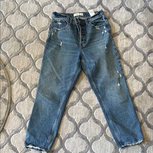 Abercrombie & Fitch Distressed Cropped Blue Jeans